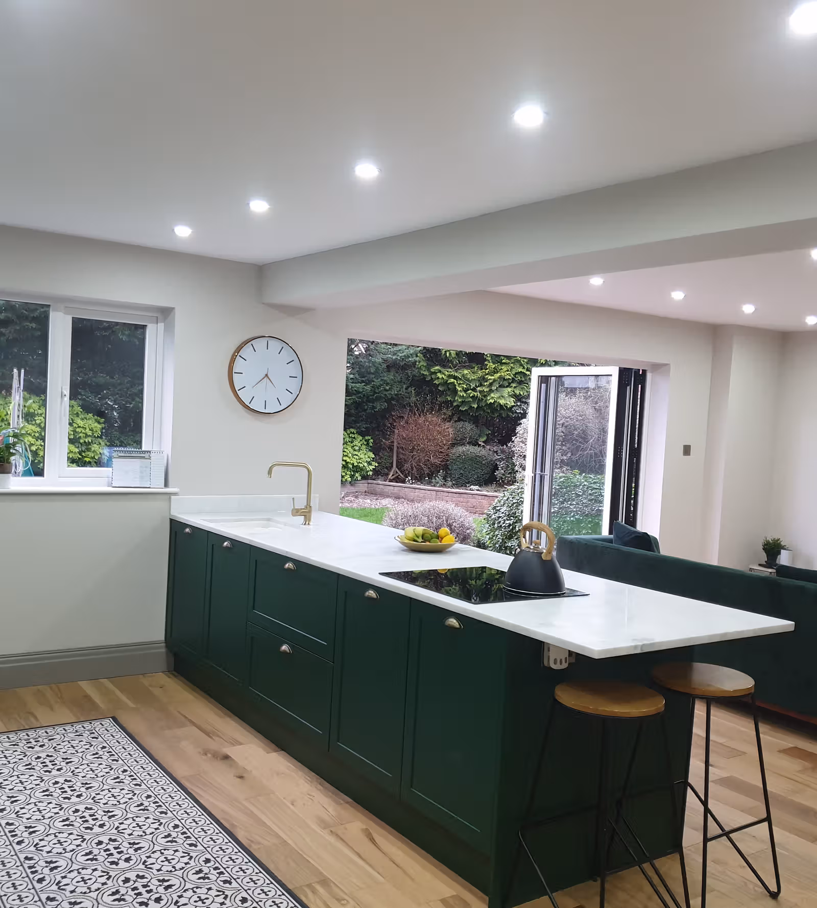 Forest green (custom) kitchen respray on a edwardian villa in Cardiff, South Wales